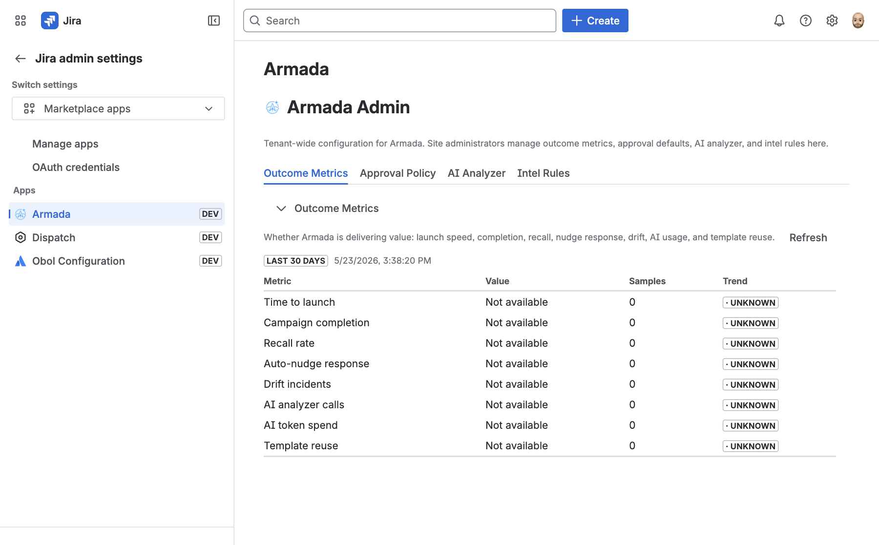 Outcome Metrics screenshot